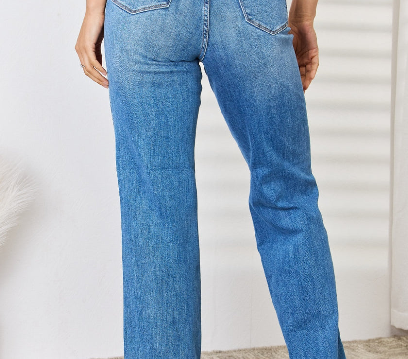 Judy Blue Full Size High Waist Distressed Straight-Leg Jeans
