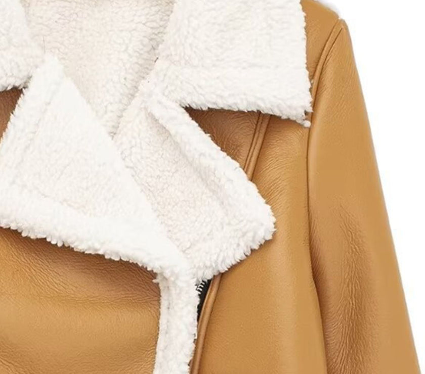 Collared Neck Long Sleeve Plush Cropped Jacket