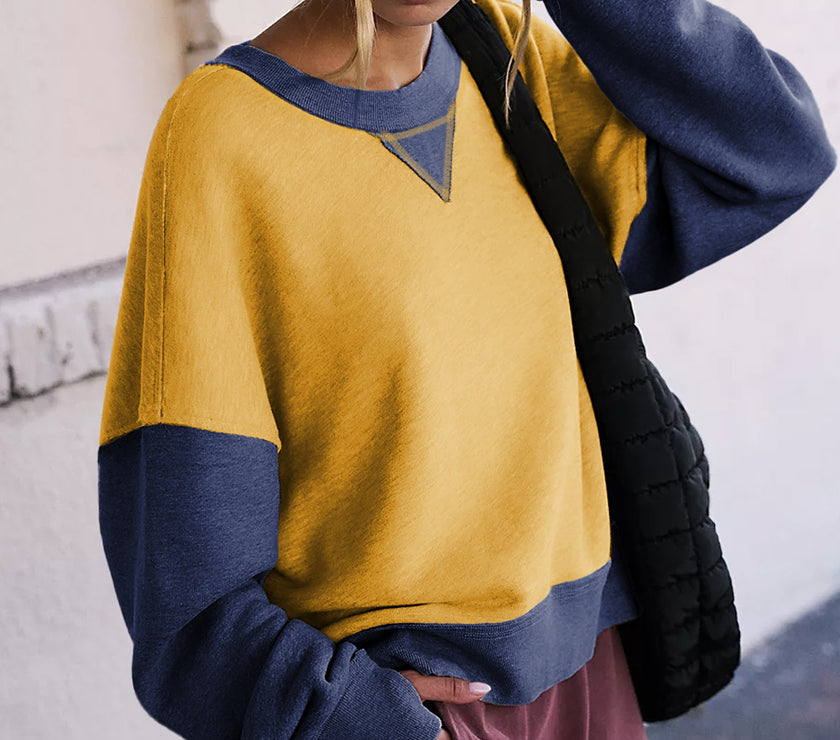 Color Block Round Neck Long Sleeve Sweatshirt