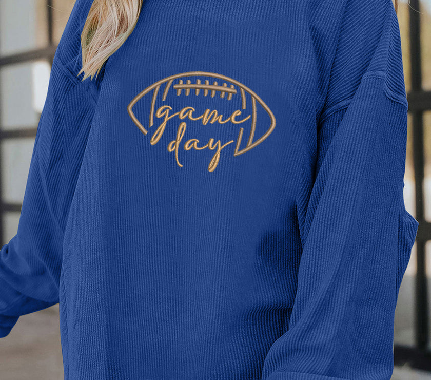 Apricot Football Graphic Drop Shoulder Game Day Corded Sweatshirt