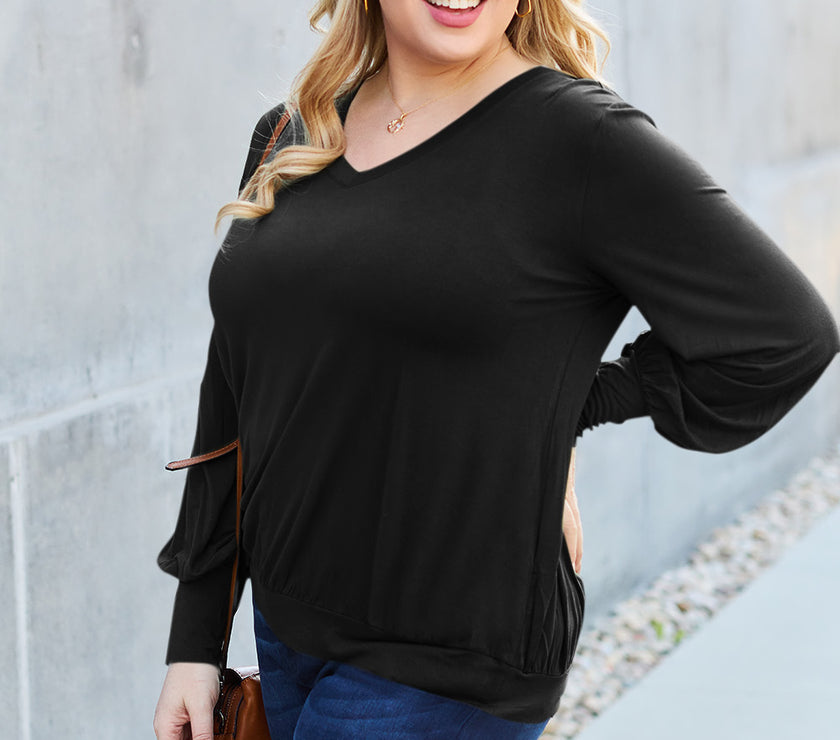 Basic Bae Full Size V-Neck Lantern Sleeve Top