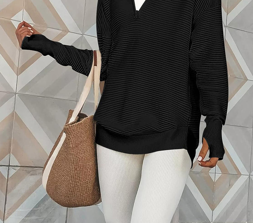 Half Zip Long Sleeve Knit Top