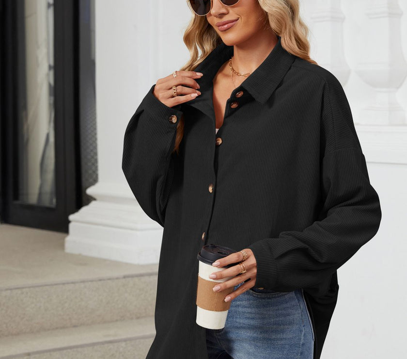 Collared Neck Long Sleeve Dropped Shoulder Shirt