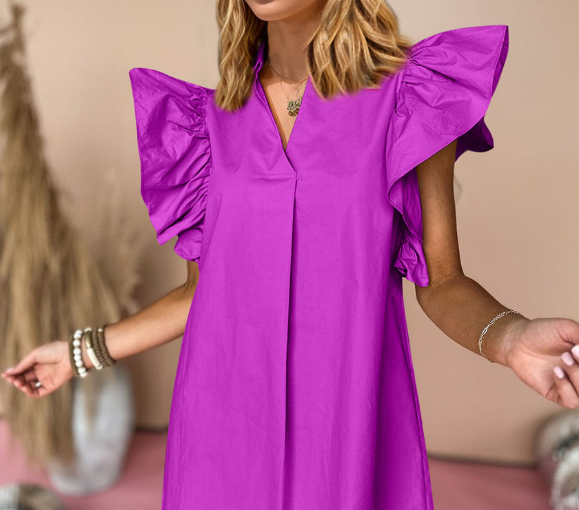 Oh Ruched Johnny Collar Cap Sleeve Mini Dress