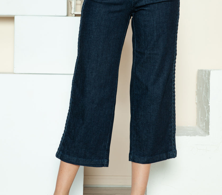 Judy Blue Full Size Side Seam Braid Detail Crop Wide Leg Jeans