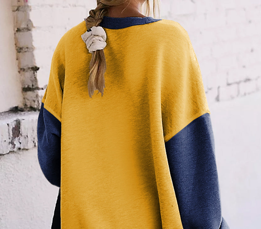 Color Block Round Neck Long Sleeve Sweatshirt