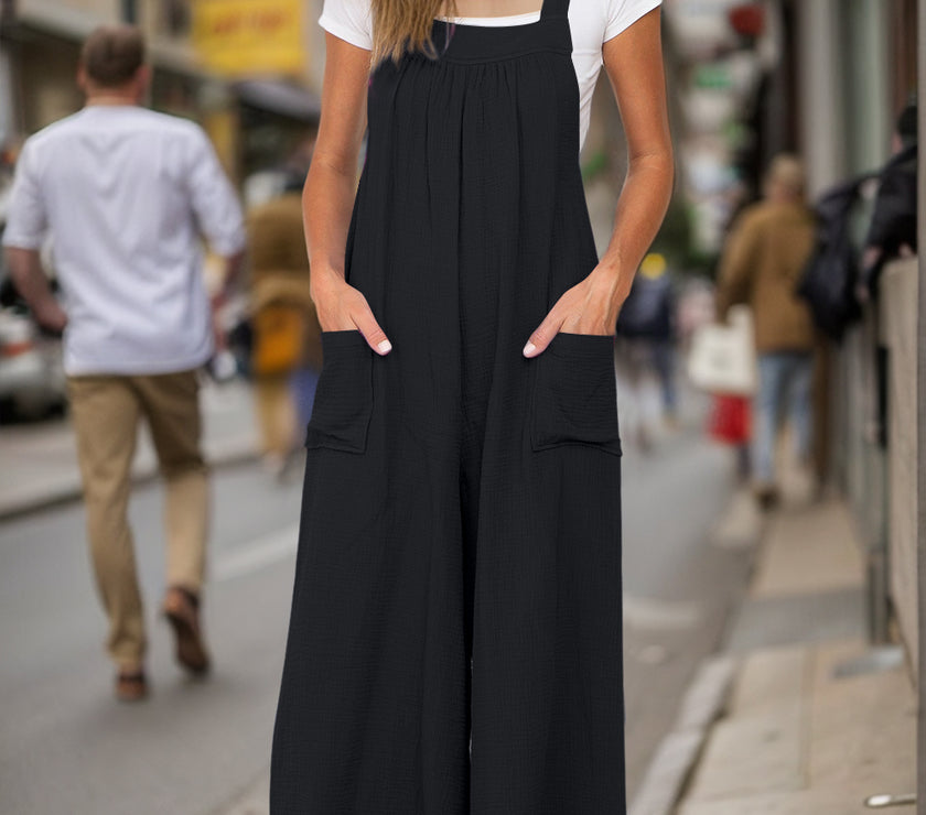 Double Take Full Size Wide Leg Overalls with Pockets