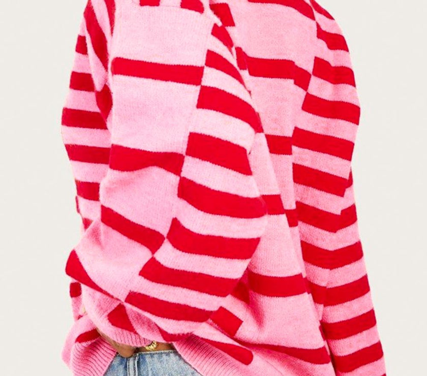 Striped Round Neck Dropped Shoulder Sweater