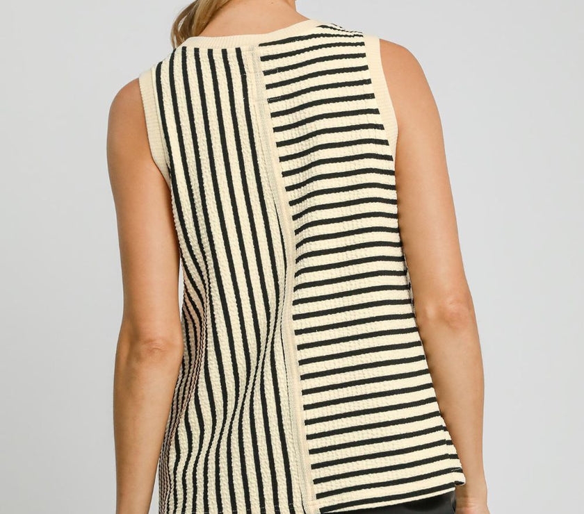 Umgee Round Neck Texture Striped Tank
