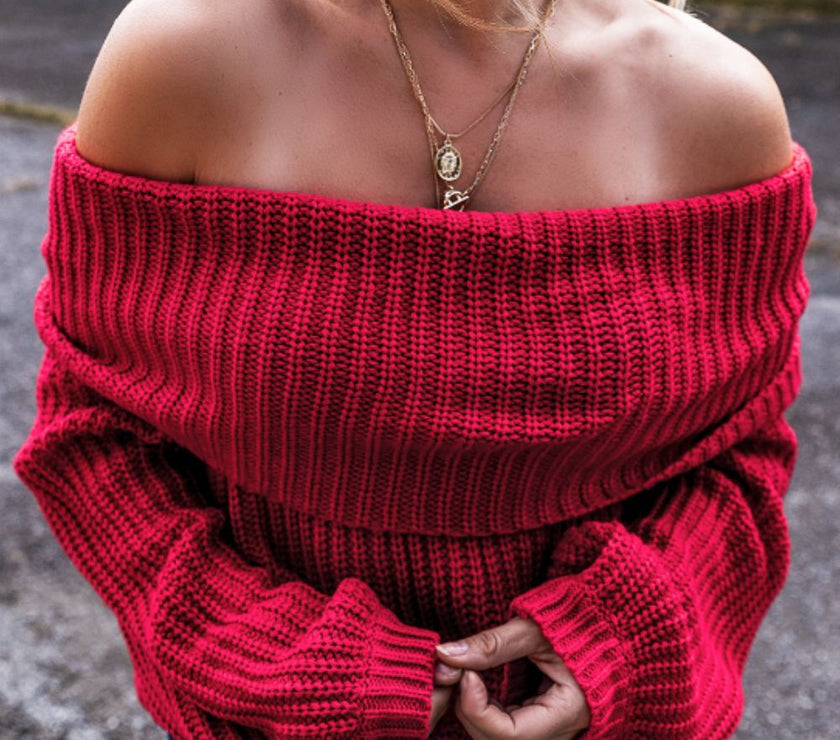Off-Shoulder Long Sleeve Sweater
