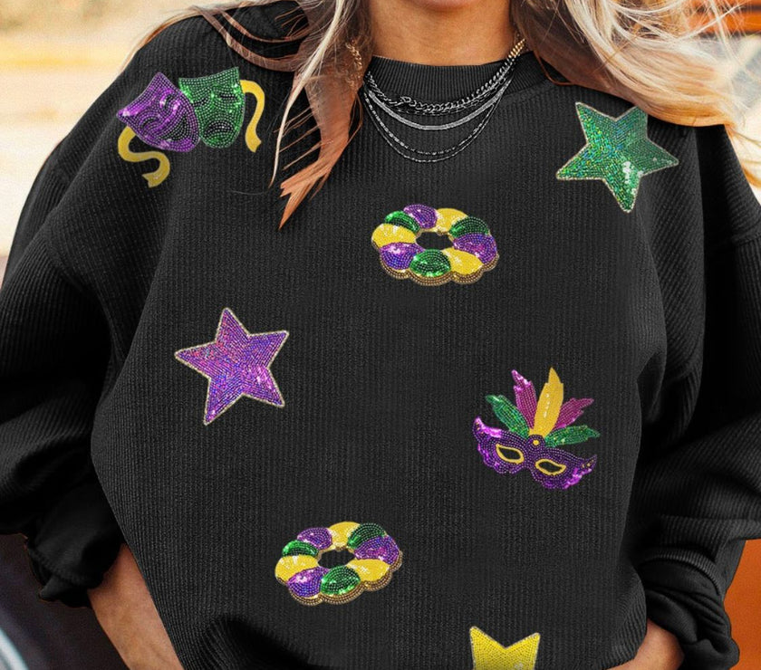 Sequin Round Neck Long Sleeve Sweatshirt