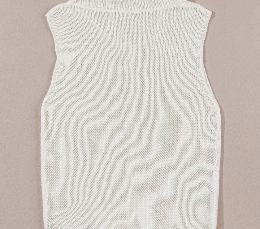 Central Seam Turtleneck Sleeveless Sweater Vest