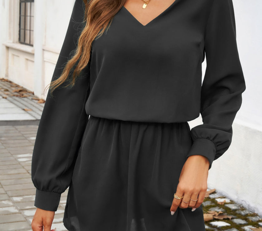 Devine Cutout V-Neck Long Sleeve Mini Dress