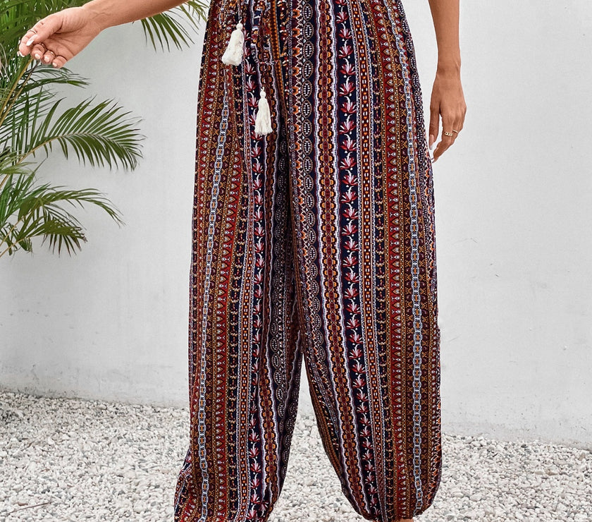 Tassel Printed High Waist Pants