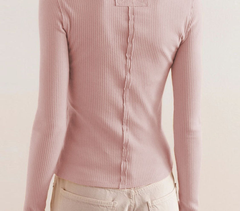 Ribbed Round Neck Long Sleeve Top