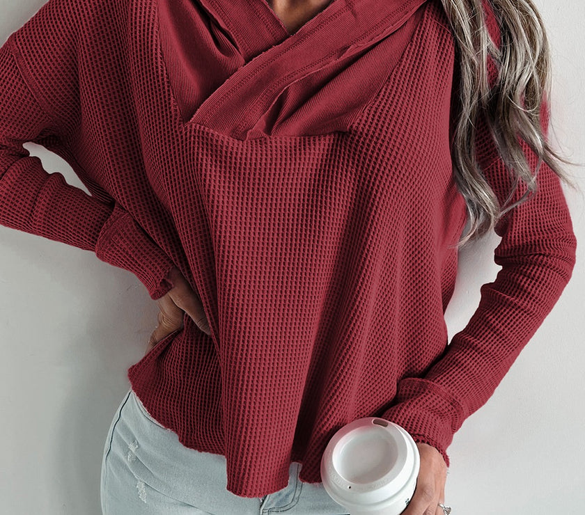 Waffle Knit Long Sleeve Hoodie