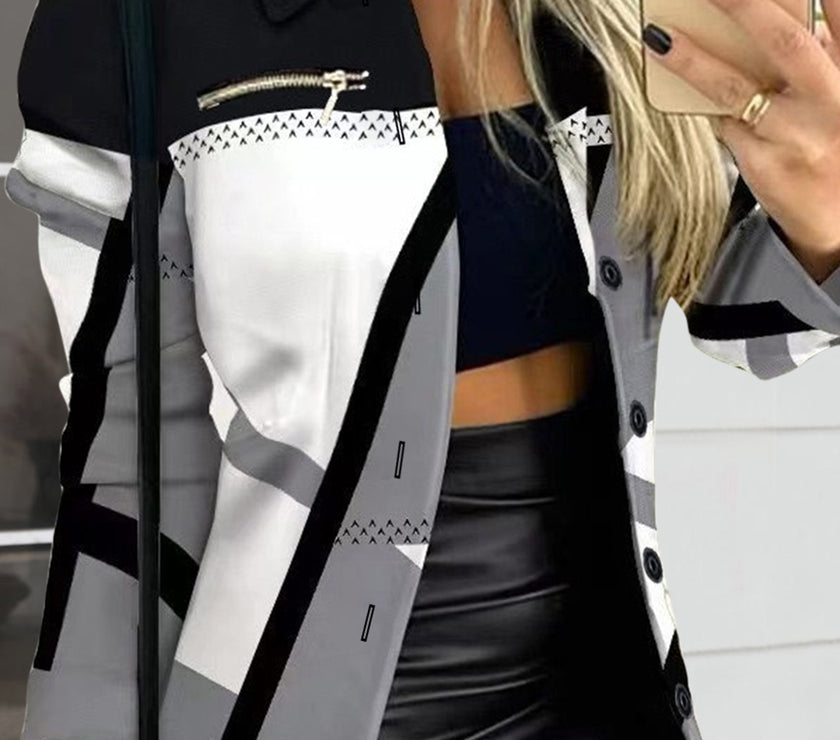 Printed Button Up Zip Detail Shacket