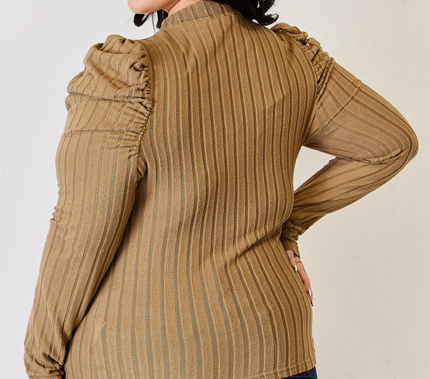 Basic Bae Full Size Ribbed Mock Neck Puff Sleeve T-Shirt