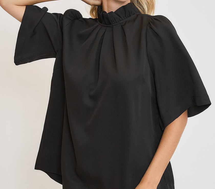 Umgee Bow Tie Back Mock Neck Half Sleeve Blouse