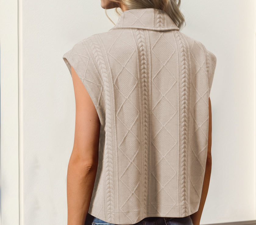 Double Take Snap Down Texture Crop Vest