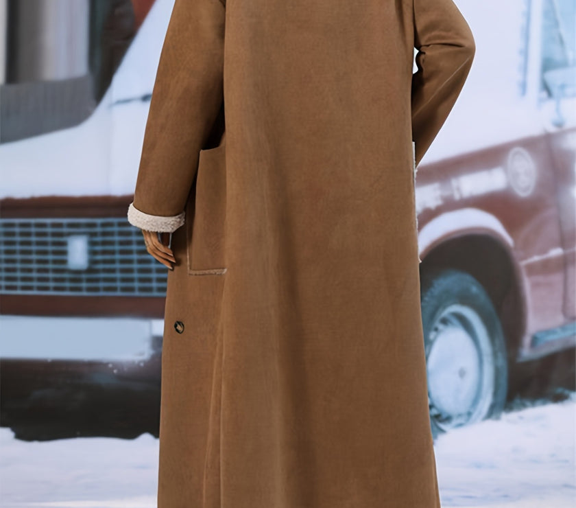 Plus Size Drop Shoulder Sherpa Longline Coat