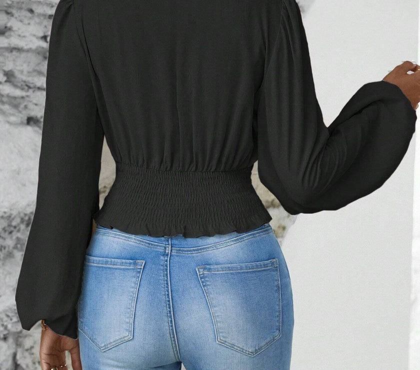 Smocked Surplice Balloon Sleeve Top