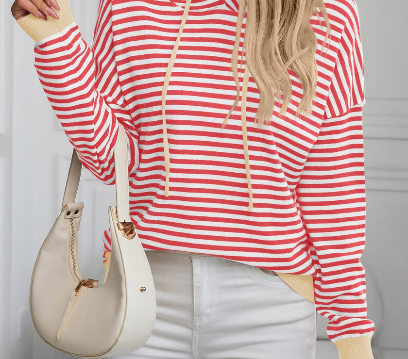 Mandy Striped Long Sleeve Hooded Knit Top