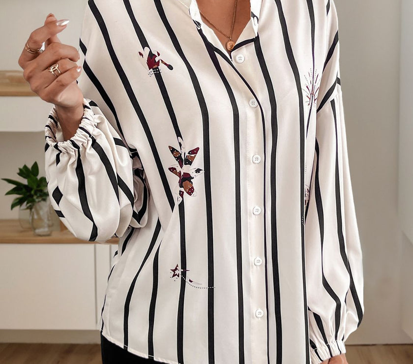 Perfee Striped Collared Neck Long Sleeve Shirt