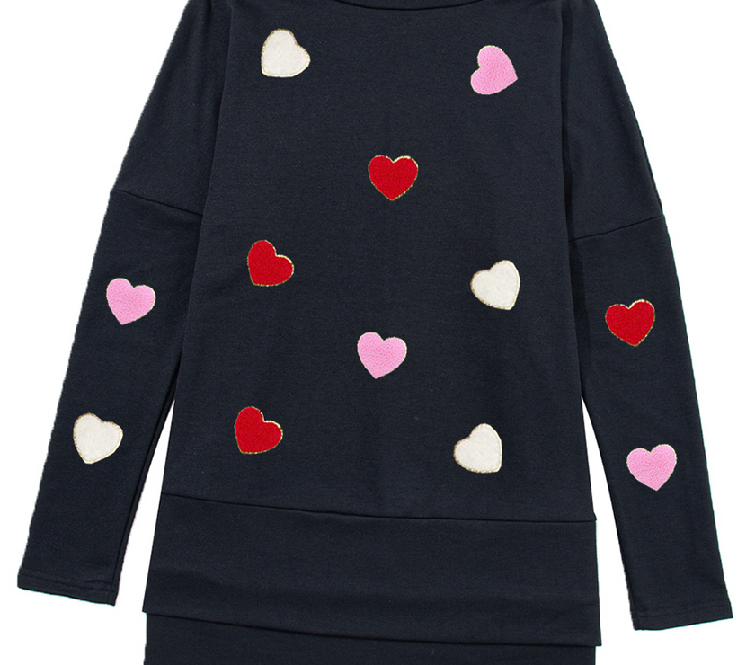 Valentine’s Day Heart Patched Turtleneck Long Sleeve Top