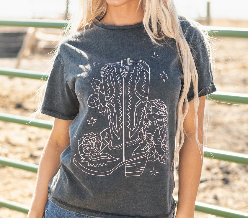 High-Rise Western Cowboy Boots Graphic Tee