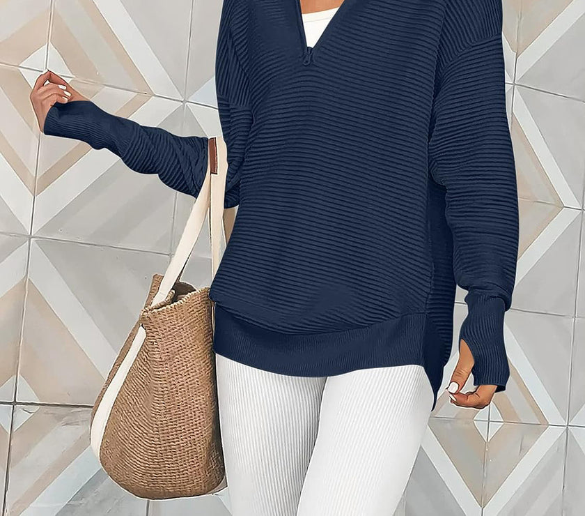 Half Zip Long Sleeve Knit Top