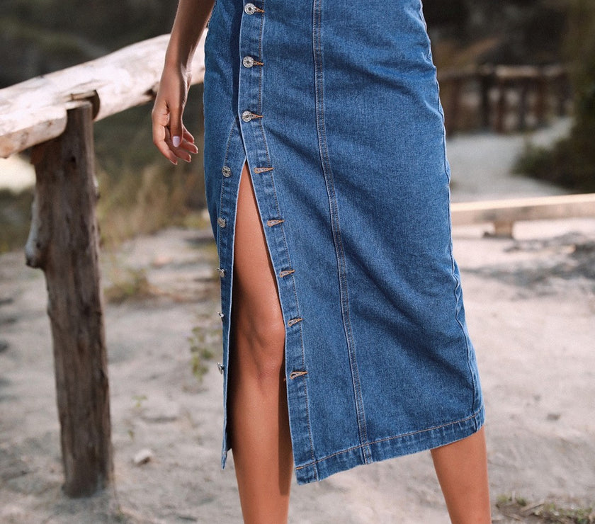 Button Down Denim Skirt