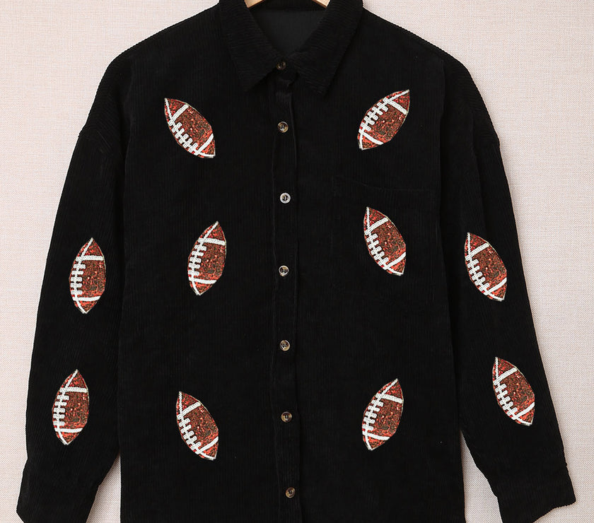 Sequin Football Button Up Long Sleeve Jacket