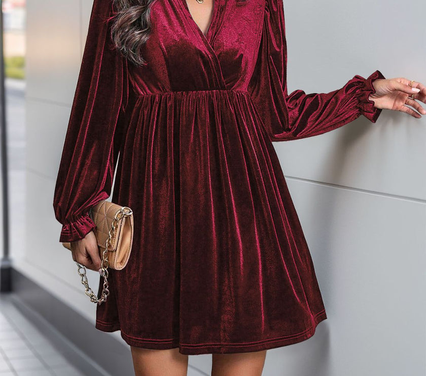 Perfee Ruched Surplice Long Sleeve Mini Dress