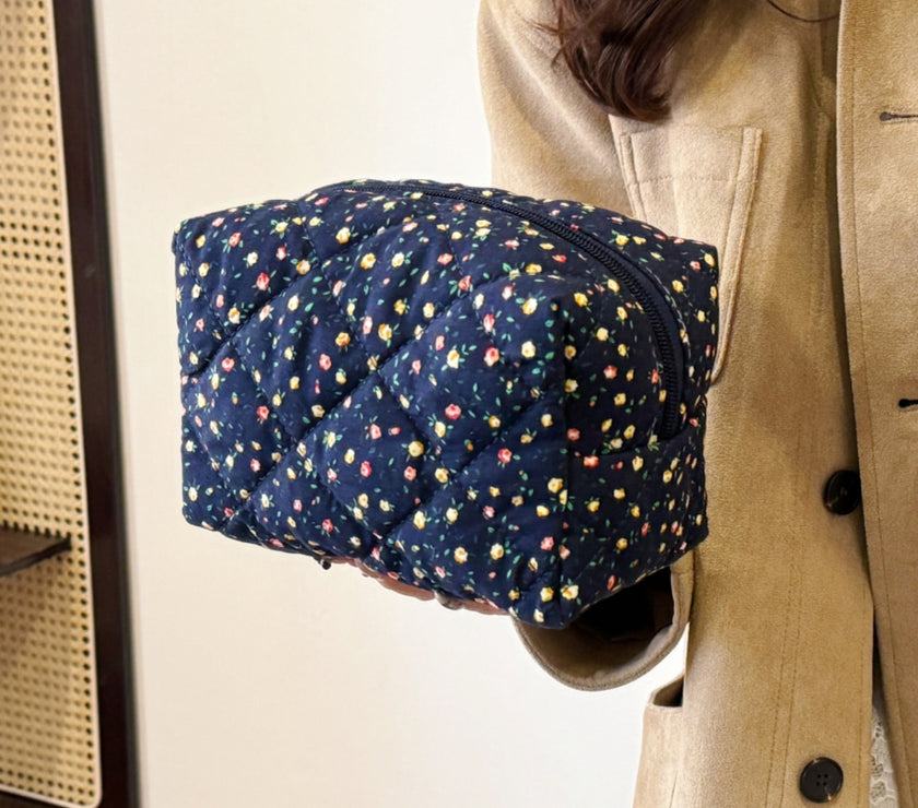 Floral Quilted Clutch with Plaid Lining