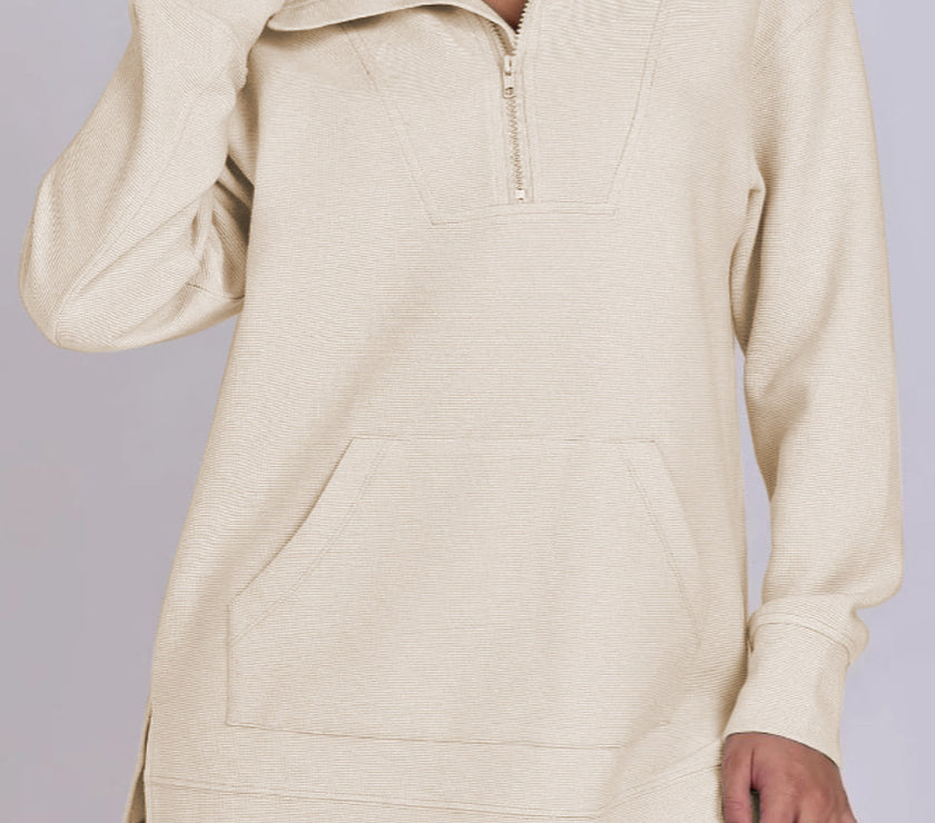 ฺHigh-Low Quarter Zip Long Sleeve Sweatshirt
