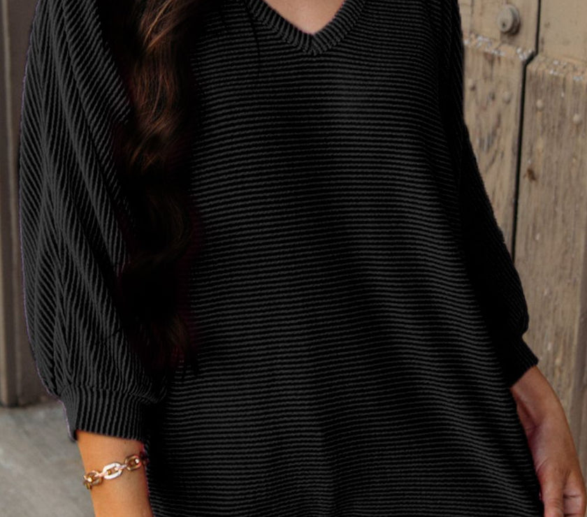 Texture V-Neck Long Sleeve Top