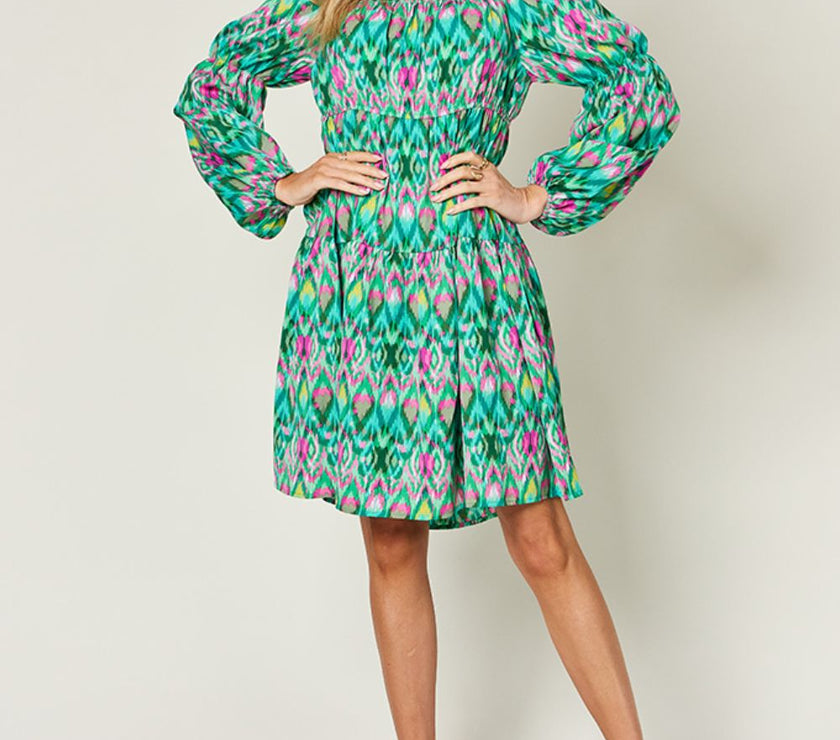 Double Take Full Size Printed Long Sleeve Dress