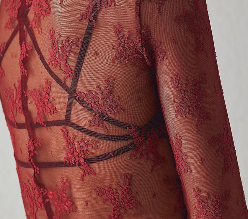 Lace Mock Neck Long Sleeve Blouse