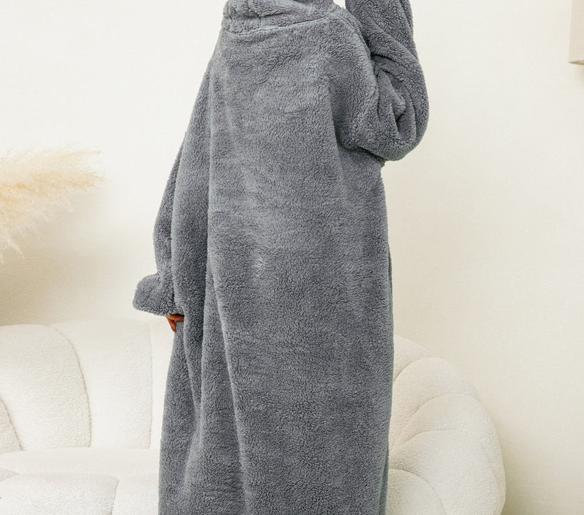 Pocketed Contrast Long Sleeve Hooded Lounge Dress