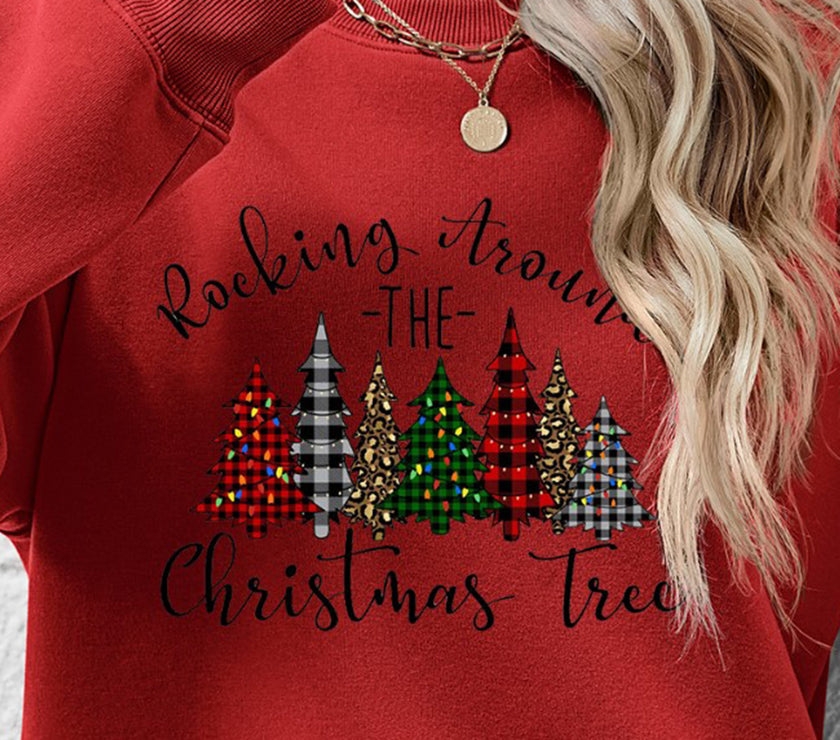 Christmas Tree Graphic Round Neck Sweatshirt