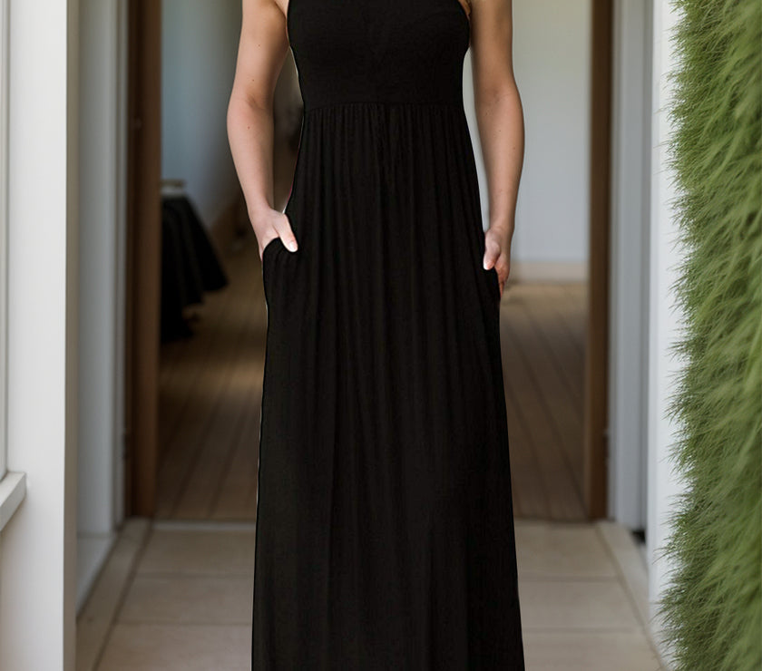 Pocketed Round Neck Sleeveless Dress