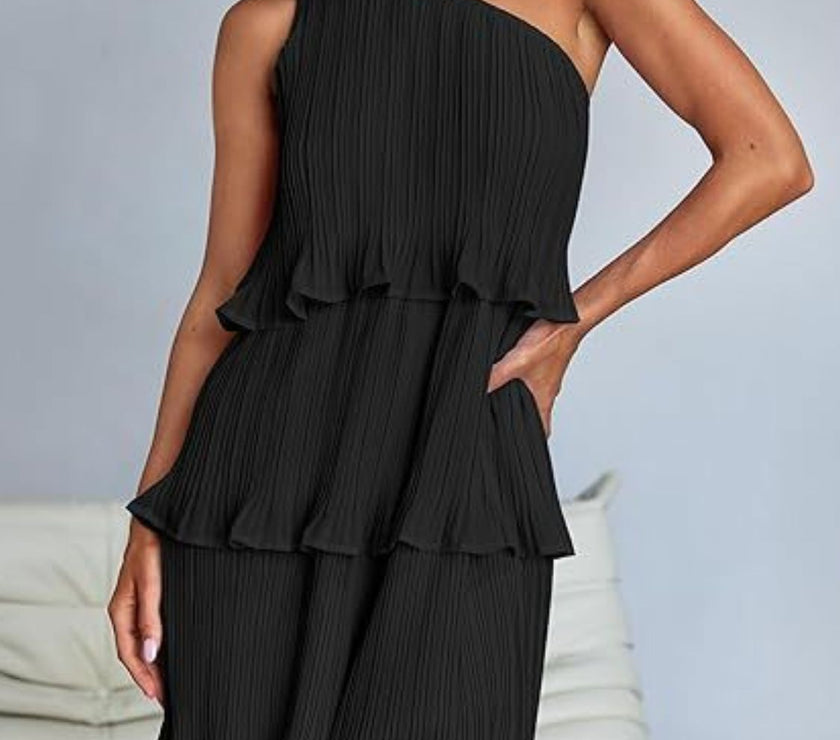 Layered Single Shoulder Mini Dress