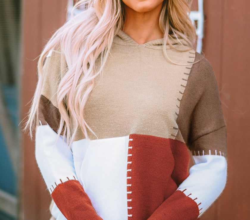 Color Block Kangaroo Pocket Hooded Sweater