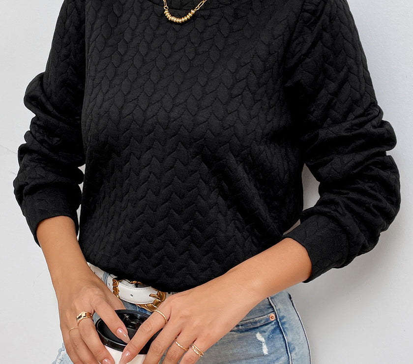 Texture Round Neck Long Sleeve Sweatshirt
