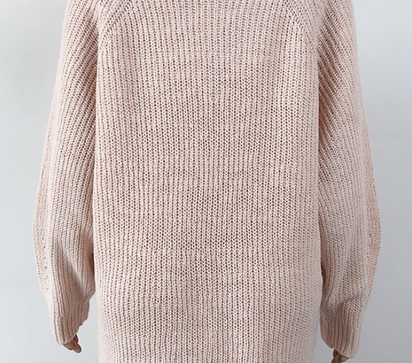 Mock Neck Dropped Shoulder Sweater Dress