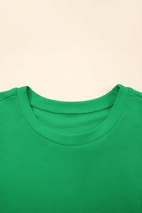 Bright Green Ribbed Pearl Beaded Puff Sleeve Top