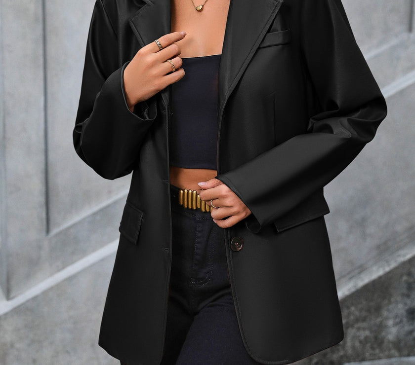 Ivy Lane Pocketed Button Up Collared Neck Blazer