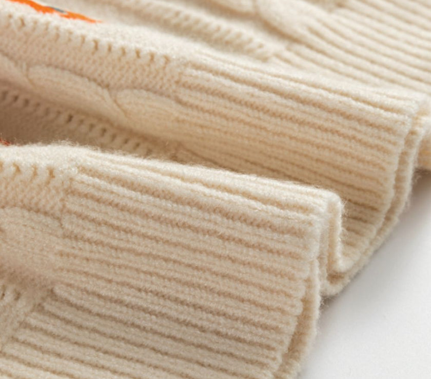 Embroidered Cable-Knit Round Neck Sweater Vest