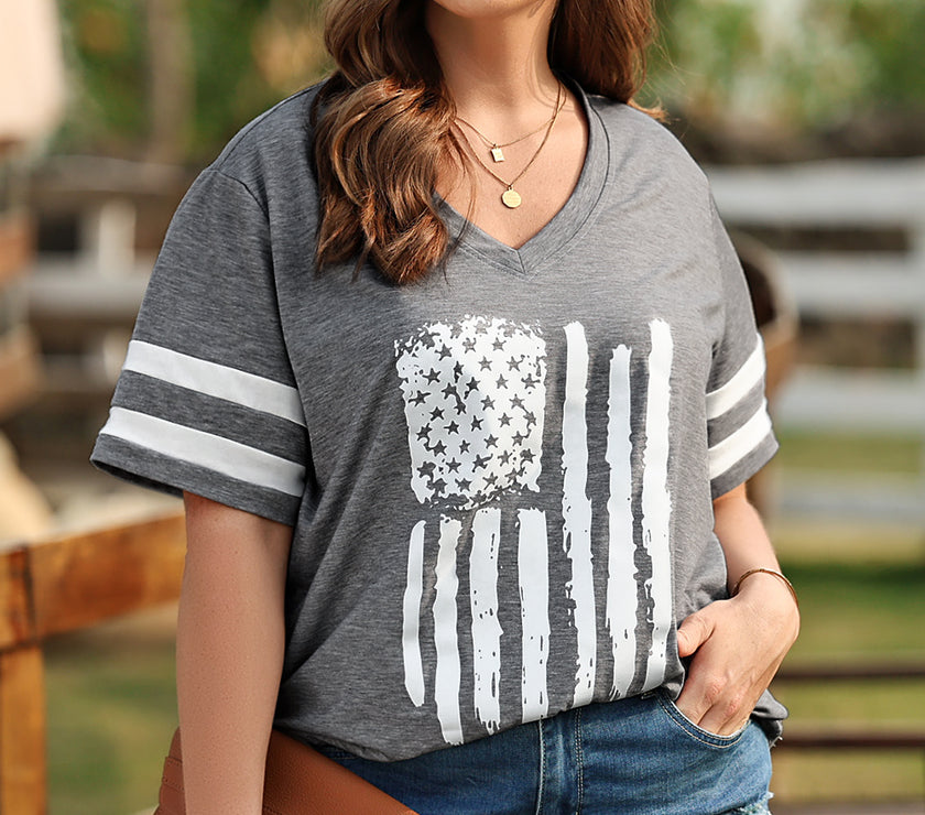 Plus Size US Flag Graphic V-Neck Tee